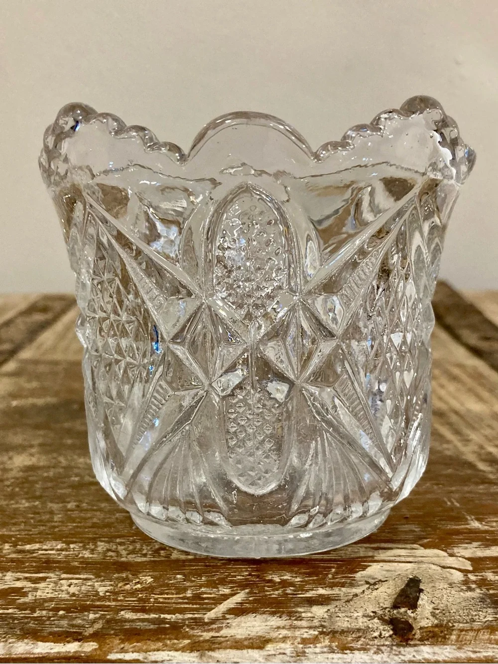 Vintage Sawtooth Edge Glass Jam Pot Pressed Glass